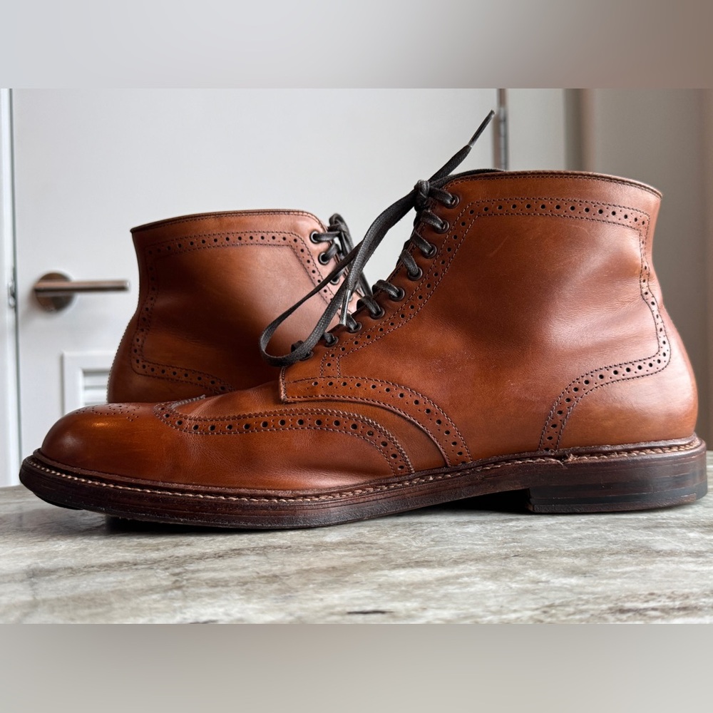 ALDEN 44618 Wingtip Boots Dark Tan Calfskin Lace Up Ankle Whiskey 13 BD - Picture 7 of 12
